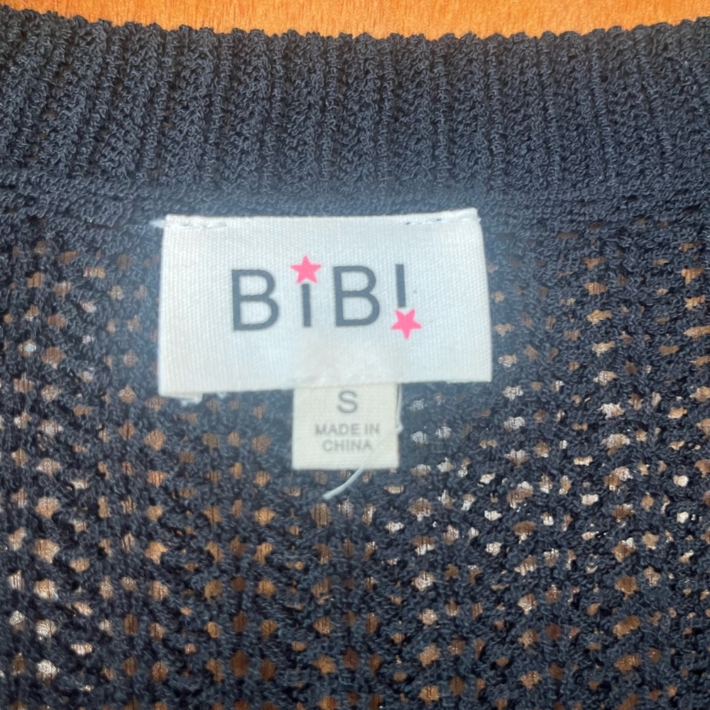 T. BiBI Black Open-Weave Knit Top with Pink Logo Stitch